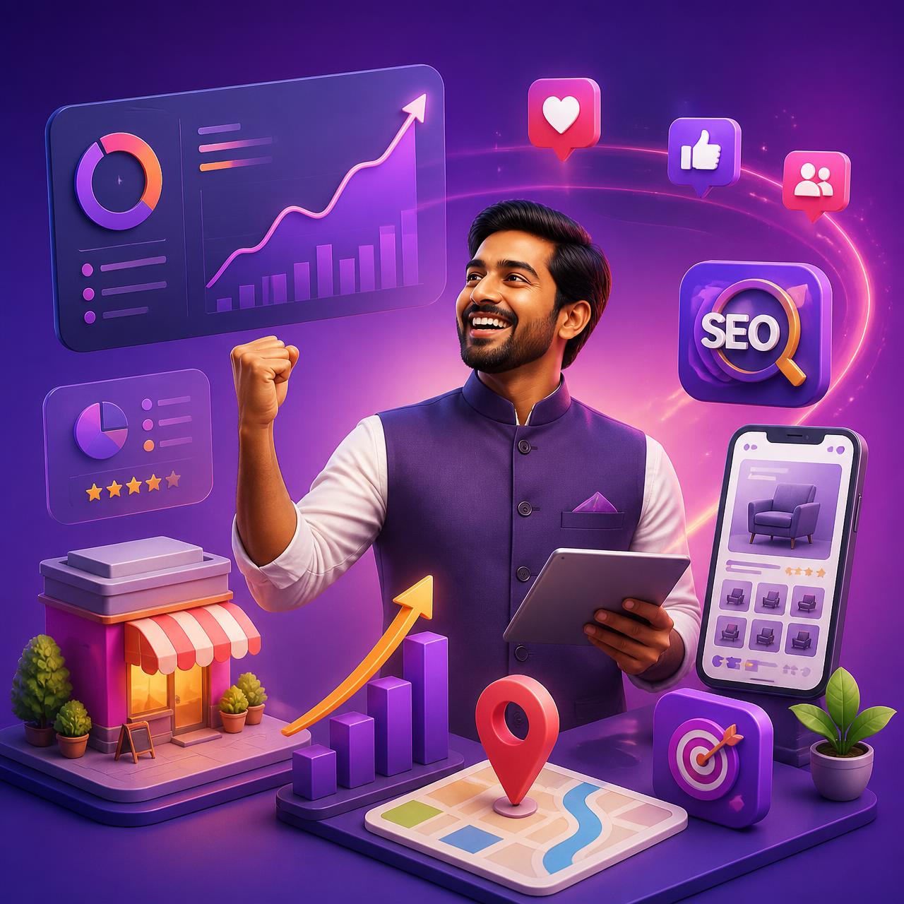 Indian business owner growing online with HireRekrut digital services
